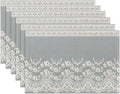 Lace Flower Placemats Set of 6,Washable Heat Resistant 12×18 Inch Linen Table Mats White Gray Place Mats for Party Outdoor Dining Décor