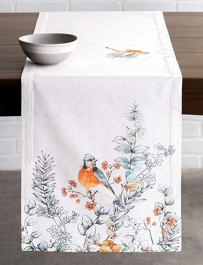 Maison d' Hermine Table Runner 100% Cotton Single Layer Table Runners 60 inches Long for Thanksgiving Christmas Decorations Home Kitchen Dining Party Wedding (Whitish Shabby Chique, 14.5" x 60")