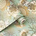 Decotalk Peel and Stick Floral Wallpaper Green Floral Flower Wallpaper Removable17.5x354 Inch Floral Wallpaper for Bedroom Bathroom Wall Green and Gold Vintage Floral Wallpaper Contact Paper Floral