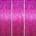 3 Pack 3.3x8.2 Feet Pink Foil Fringe Backdrop Curtains, Tinsel Streamers Birthday Party Decorations, Fringe Backdrop for Graduation, Baby Shower, Gender Reveal, Disco Party