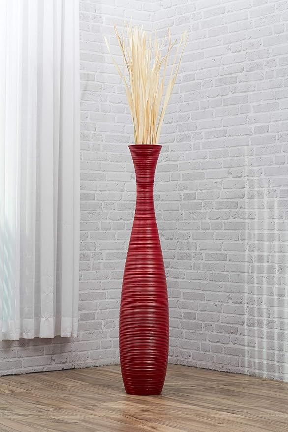 Leewadee Large Red Home Decor Floor Vase - Wooden 41 inch Tall Farmhouse Decor Flower Holder for Fake Plant and Pampas Grass
