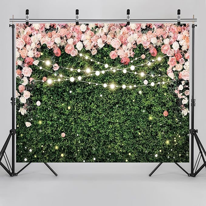 Riyidecor Flower Wall Backdrop Vinyl for Woman Green Leaves Plant Pink Rose Floral Blossom Spring Nature Botanical Birthday 10Wx8H Feet Girls Photography Background Birthday Photo Studio Shoot