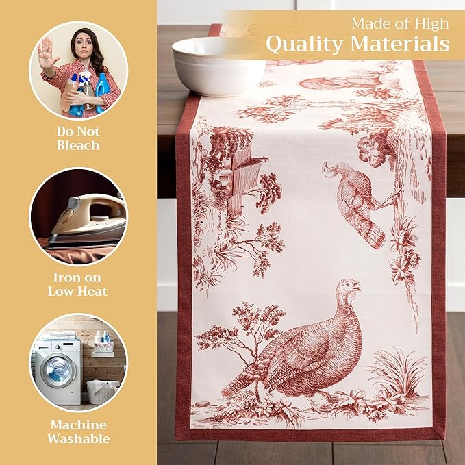 Maison d' Hermine Table Runner 100% Cotton Single Layer Table Runners 36 inches Long for Thanksgiving Christmas Decorations Home Kitchen Dining Party Wedding (Holy Jouy - Brown, 14.5" x 36")