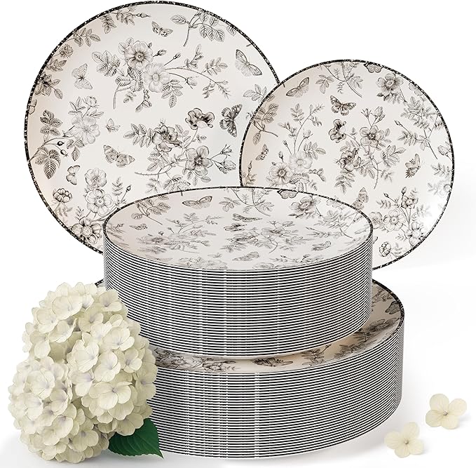 Trendables Plastic Plates For Party Supplies, Floral Disposable Plates For Party & Weddings 80 Pcs - 40 x 8 Dessert Plates & 40 x 10 Plastic Dinner Plates, Plate Set Disposable Dinnerware Sets
