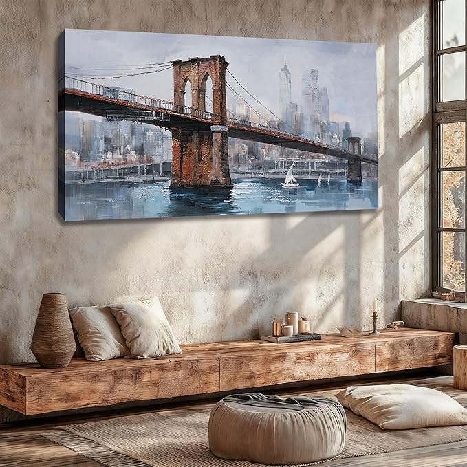 Ardemy Brooklyn Bridge Canvas Wall Art Abstract Skyline New York City Painting Prints, Modern Brooklyn Bridge Colorful NYC Picture Framed for Bedroom Living Room Home Office Wall Decor Large Size