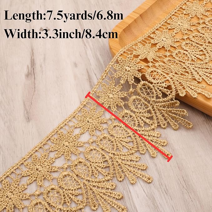 Green Lace Trim 7.5 Yards Wide Embroidered Floral Trim Edge Venise Lace Ribbon for Wedding Dress Crafting, Costume Design, DIY Apparel Embellishment, Home Decor