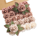 Artificial Roses Flowers 25pcs Morandi Peach Ombre Colors Foam Fake Roses with Stems for DIY Wedding Bouquets Bridal Shower Centerpieces Party Home Decorations