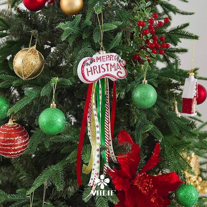 MEEDEE Christmas Ribbon 3/8 inch Thin Holiday Ribbon Set in Red, Green, White, Gold & Silver Color 12 Rolls 60 Yards Perfect for Gift Wrapping, Xmas Wreath Decor, Garlands, and Holiday Crafts