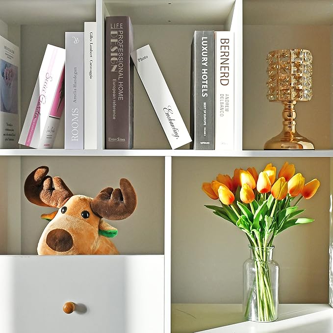 Mandy's Artificial Tulips 20 Stems Sunset PU Faux Flowers for Thanksgiving and Christmas Decorations Wedding Home Decor 13.5 Inch