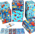 BWLOIES Wrapping Paper for Kids Boys Birthday Wrapping Paper Sheets with Police Car Fire Trucks Crane Ambulance Giraffe Elephant Children Birthday Gift Wrap Set with Tags Ribbion