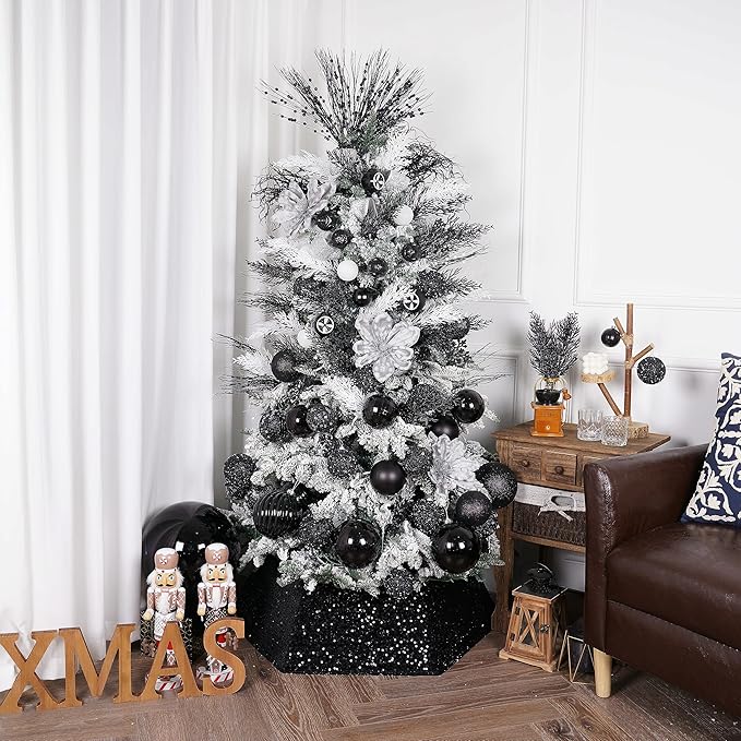 Christmas Glitter Stems 24pcs Artificial Pine Tree Picks for Christmas Tree Ornaments fillers, DIY Xmas Wreath, Crafts, Garland, Holiday, Party, Wedding and Home Decoration (Black)