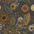 Boho Wallpaper Peel and Stick, Vintage Blue Yellow Floral Contact Paper 17.5" x 393", Botanical Flowers Antique Retro Absract Wall Paper Self Adhesive Removable Waterproof for Shelves Cabinet Table