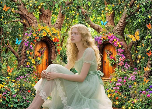 12X10ft Enchanted Forest Backdrop Fairy Tale Green Garden Wonderland Tree House Floral Butterfly Background for Kids Girl Baby Shower Birthday Party Decoration Banner Cake Table Photo Booth Props