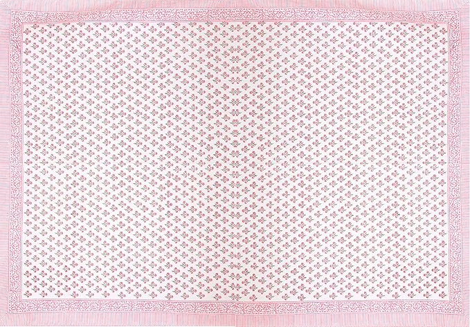 ATOSII Gulbahar White Pink 100% Cotton Spring Summer Square Tablecloth, Handblock Print Floral Table Cloth for Kitchen Dining Linen I Weddings, Outdoors, Easter 60 X 60 Inches I 4 Seater