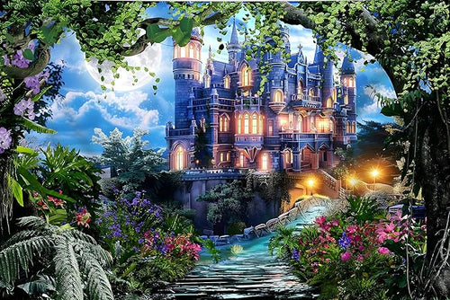 10x6.5ft Spring Fantasy Castle Palace Backdrop Vinyl Fairy Tale Prince Princess Flower Forest Wonderland Castle Photography Background Girl Home Decor Birthday Party Portrait Photo Props