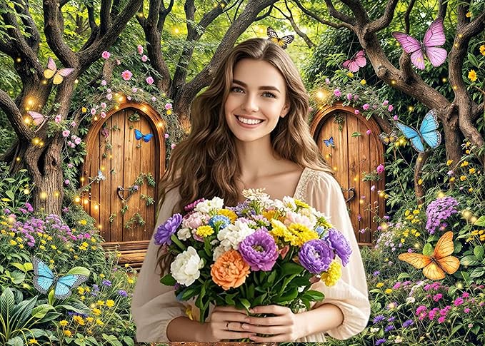 12X10ft Enchanted Forest Backdrop Fairy Tale Green Enchanted Garden Wonderland Floral Butterfly Photography Background for Kids Girl Baby Shower Birthday Party Decoration Banner Booth Props