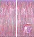 Melsan Pink Tinsel Curtains Backdrop, 3.2 ft x 8.2 ft Sparkle Metallic Foil Curtains for Princess Birthday Party Photo Background Decoration, 2 Pack