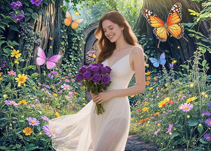 5X3ft Enchanted Forest Backdrop Fairy Enchanted Wonderland Garden Wooden Door Floral Butterfly Photography Background for Kids Girls Baby Shower Birthday Party Decoration Banner Booth Props