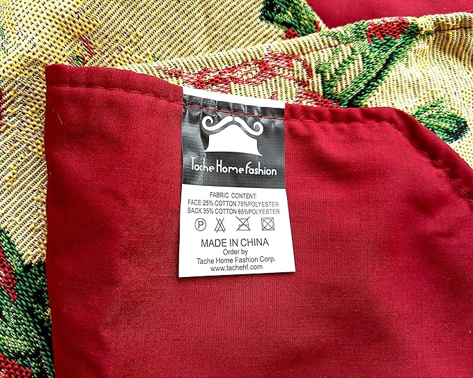 Tache Floral Red Roses Birds Golden Woven Table Runner - Vintage Tapestry Kitchen Dining Dinner Linens Cloth - 13 x 72 inches