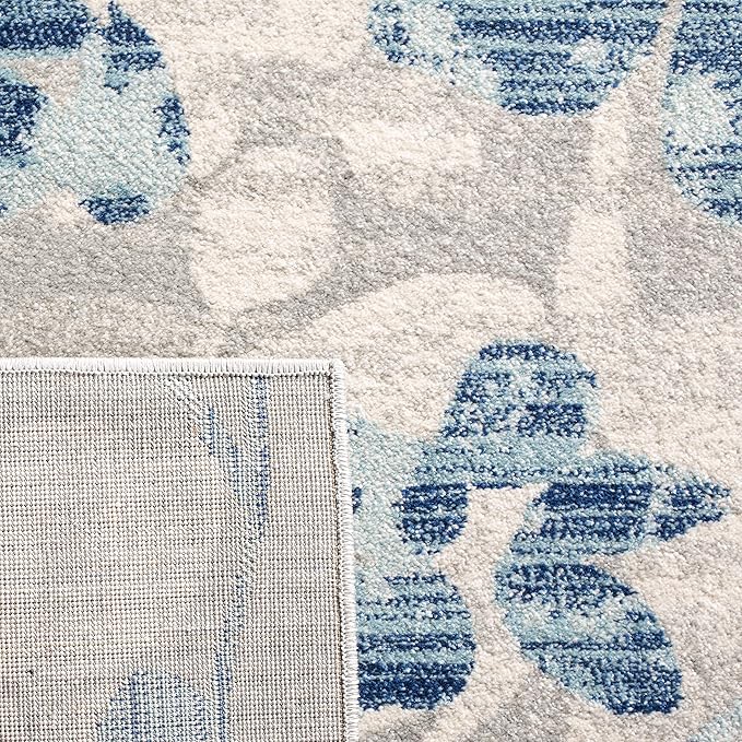 SAFAVIEH Evoke Collection Area Rug - 6'7" x 9', Grey & Light Blue, Floral Design, Non-Shedding & Easy Care, Ideal for High Traffic Areas in Living Room, Bedroom (EVK236J)