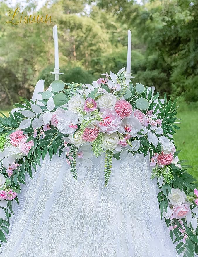 9FT Wedding Arch Flower Garland, Handmade Wedding Table Decorations,Head Table Floral Decor for Noble and Charming Wedding Ceremony