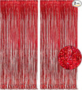GREATRIL Red Fringe Curtains Party Streamers Backdrop Foil Tinsel Curtain Decoration for Stranger Theme Party Christmas Valentines Day Party 2 Pack