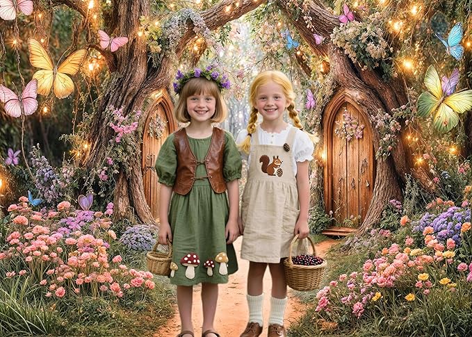 12X10ft Enchanted Forest Backdrop Fairy Tale Magic Garden Wonderland Floral Butterfly Photography Background for Kids Girls Baby Shower Birthday Party Decoration Cake Table Photo Booth Props