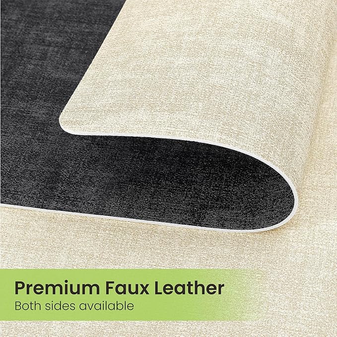 Placemats Set of 6, Faux Leather Heat Resistant Wipeable Placemats, Dual Sided Waterproof Washable Table Mats with Coaster, Suitable for Kitchen, Dining, Table Decor (6, Black Beige)