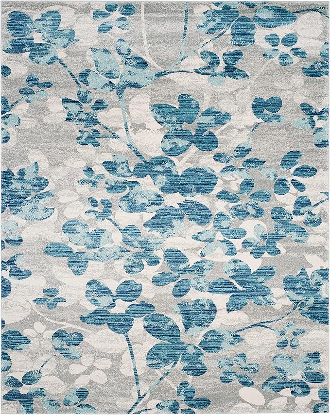 SAFAVIEH Evoke Collection 2'2" x 11' Grey/Light Blue EVK236J Floral Non-Shedding Living Room Bedroom Runner Rug