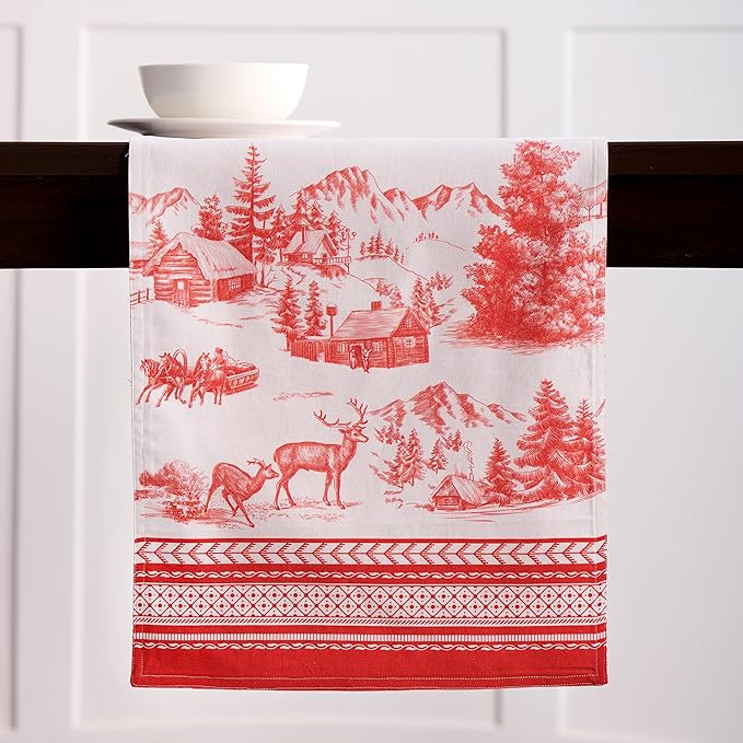 Maison d' Hermine Table Runner 100% Cotton Double Layer Table Runners 72 inches Long for Thanksgiving Christmas Decorations Home Kitchen Dining Party Wedding (Winter Jouy, 14.5" x 72")