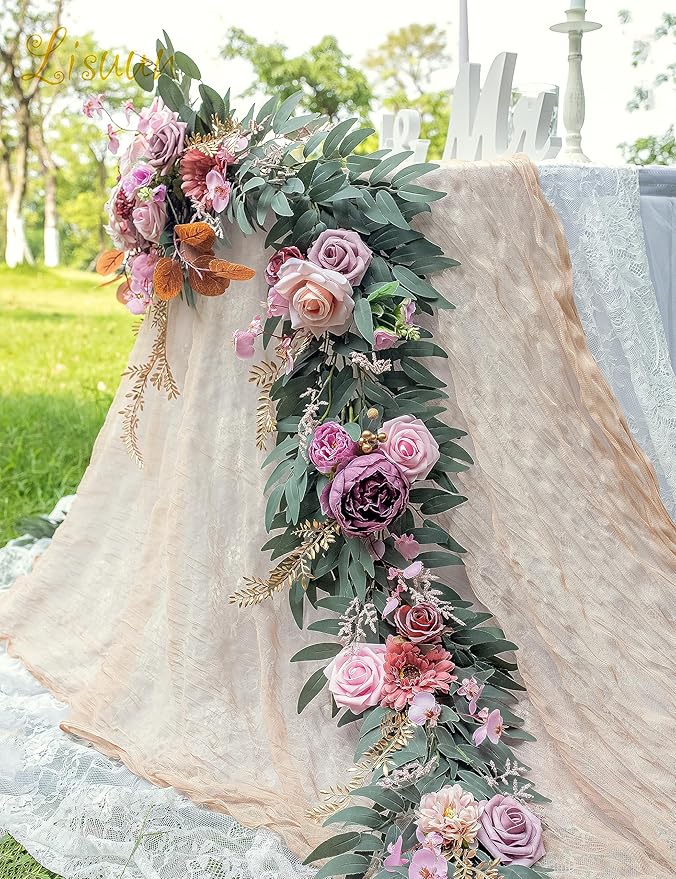 9FT Wedding Arch Flower Garland, Handmade Wedding Table Decorations,Head Table Floral Decor for Noble and Charming Wedding Ceremony