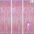Melsan 3 Pack 3.2 x 8.2 ft Foil Fringe Curtains - Pink Tinsel Curtain Girl Birthday Decorations Photo Backdrop for Party Decoration Engagement or Bachelorette Party Supplies
