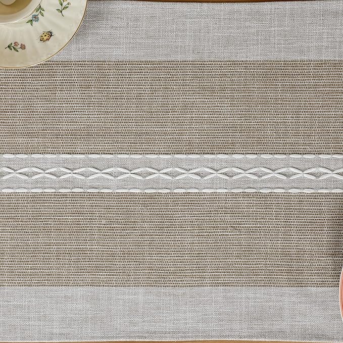 Farmhouse Braided Striped Table Runner Rustic Embroidery Coffee Table Runners for Decorations Weddings Holiday Brown13x60inch