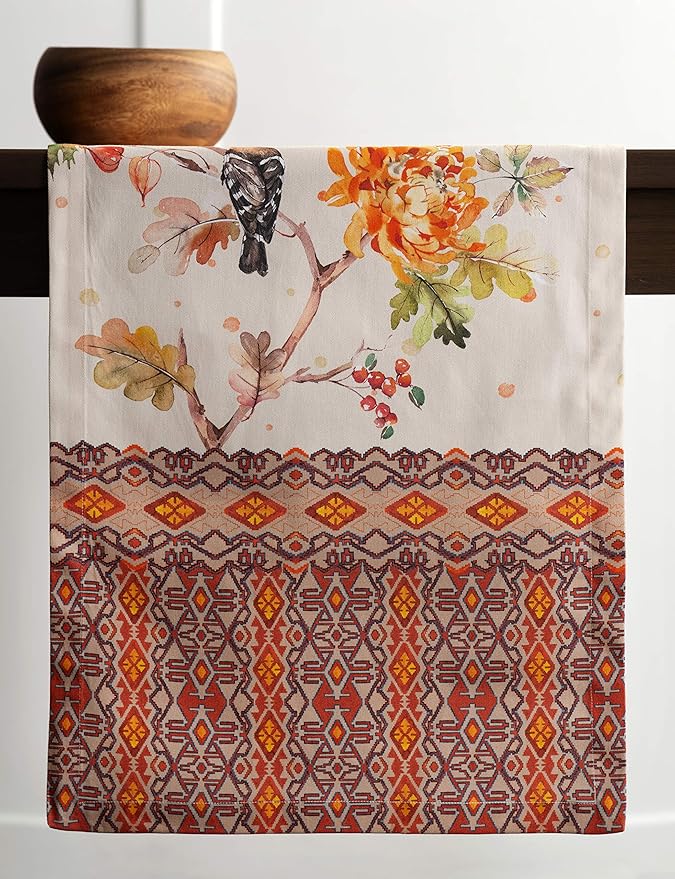 Maison d' Hermine Table Runner 100% Cotton Single Layer Table Runners 48 inches Long for Thanksgiving Christmas Decorations Home Kitchen Dining Party Wedding (Kelim - Prairie, 14.5" x 48")