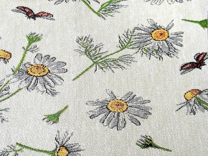 Tache Ivory Floral Table Runner Yellow Daisies Ladybugs Woven - Long Vintage Tapestry Kitchen Dining Dinner Linens Cloth - 13 x 90 inches