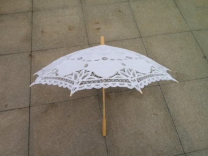 White Lace Parasol Umbrella Wedding Bridal 30 Inch Adult Size