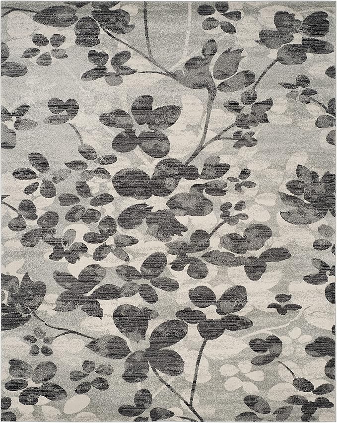 SAFAVIEH Evoke Collection 6'7" x 9' Grey/Black EVK236R Floral Non-Shedding Living Room Bedroom Dining Home Office Area Rug