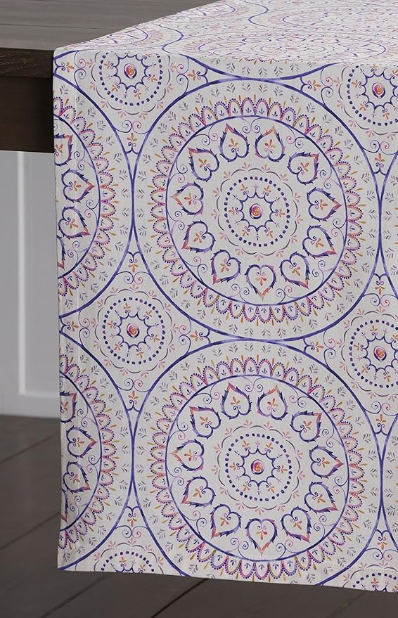 Maison d' Hermine Table Runner 100% Cotton Double Layer Table Runners 108 inches Long Decorative for Home Kitchen Dining Party Baby Shower Wedding Bridal Shower Spring Summer (Mandala, 14.50" x 108")