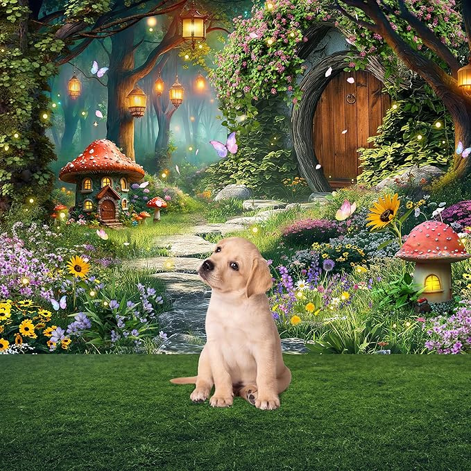 Riyidecor Fairy Backdrop Polyester Fabric Garden Butterfly Enchanted Wonderland Woodland Mushroom Floral Flower 8Wx6H Feet Nature Baby Shower Photography Background Birthday Photo Studio Shoot
