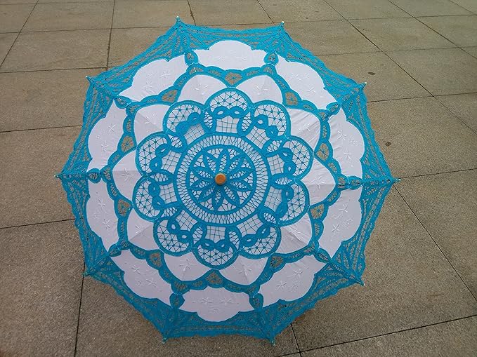 Handmade Blue Lace Parasol Umbrella Wedding Bridal 30 Inch Adult Size