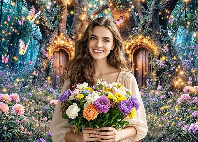 5X3ft Enchanted Forest Backdrop Fairy Enchanted Wonderland Garden Floral Butterfly Photography Background for Kids Girls Baby Shower Birthday Party Decoration Banner Cake Table Photo Booth Props