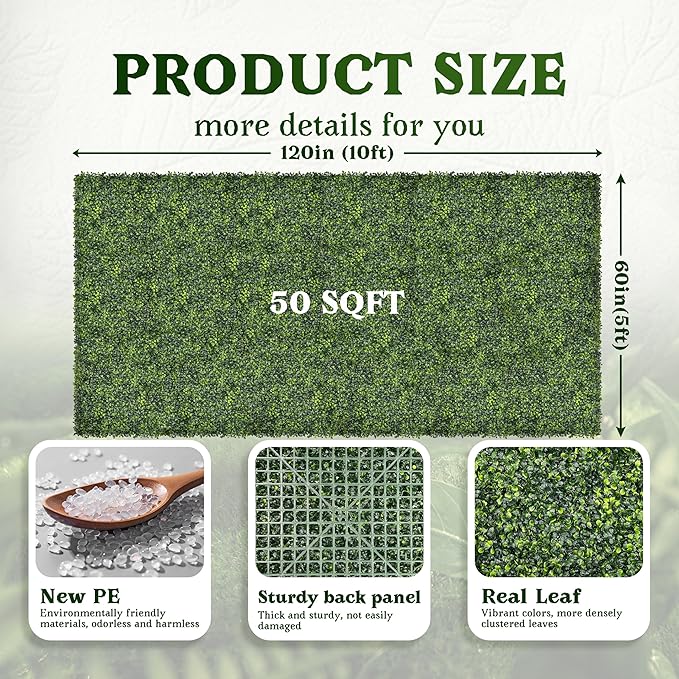 Artificial Boxwood Roll Panel Backdrop: 60"X120" UV-Anti Greenery Faux Grass Wall Hedge for Indoor Outdoor Green Decor & Backyard Background Decorations Fence Covering Privacy