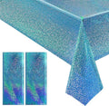 2 pcs Light Blue Holographic Plastic Tablecloths Laser Table Covers 40" x 108" Foil Disposable Table Cloths for Party Birthday Wedding Christmas Holiday Party Decorations
