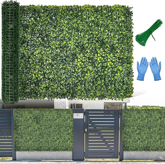 Artificial Boxwood Roll Panel Backdrop: 48"X120" UV-Anti Greenery Faux Grass Wall Hedge for Indoor Outdoor Green Decor & Backyard Background Decorations Fence Covering Privacy