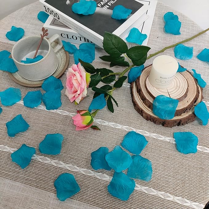 Separated 1500 PCS Artificial Turquoise Blue Rose Petals for Romantic Night ,Faux Turquoise Blue Flower Petals for Flower Girl Weddings Valentine Day Party Romantic Decoration(Ready-to-use)