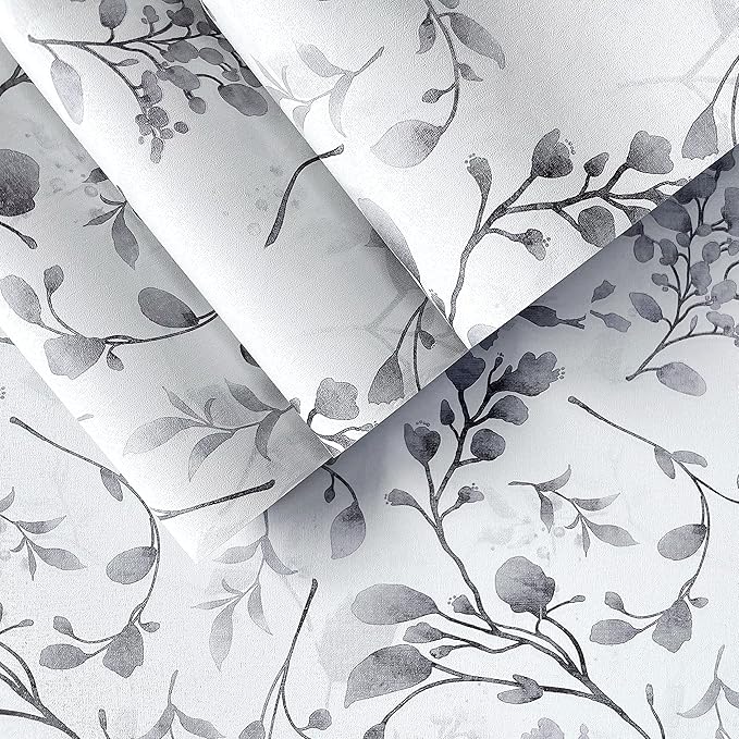 Orainege Gray Floral Wallpaper Peel and Stick Wallpaper Self Adhesive Floral Contact Paper Waterproof 17.7 in ×118.1 in Removable Wall Paper for Bedroom Bathroom Cabinets Decor