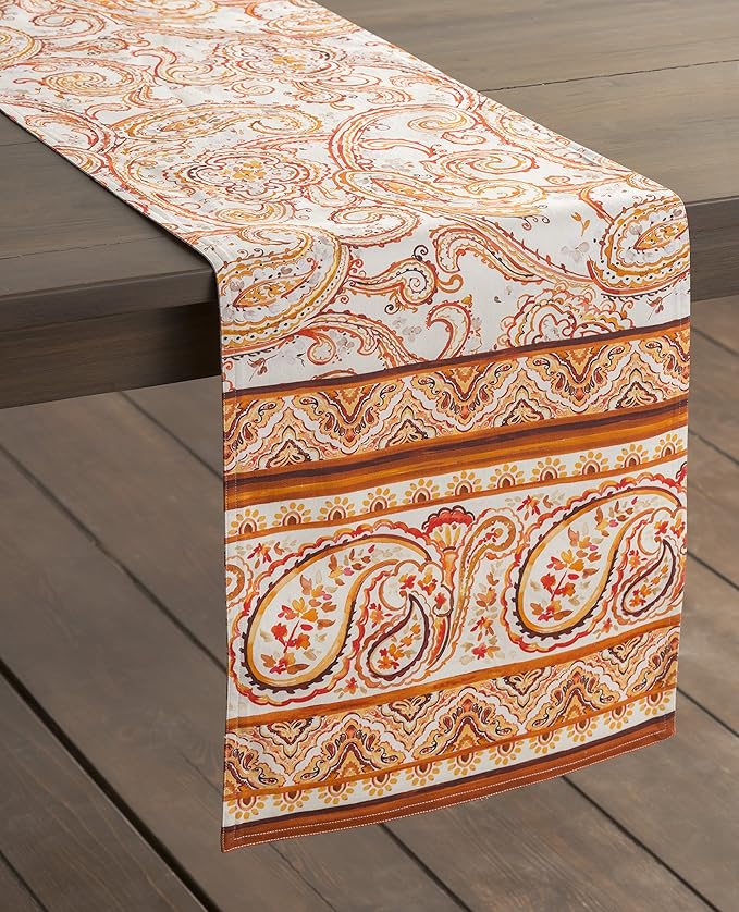 Maison d' Hermine Table Runner 100% Cotton Single Layer Table Runners 90 inches Long for Thanksgiving Christmas Decorations Home Kitchen Dining Party Wedding (Palatial Paisley, 14.5" x 90")