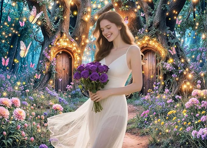 7X5ft Enchanted Forest Backdrop Fairy Enchanted Wonderland Garden Floral Butterfly Photography Background for Kids Girls Baby Shower Birthday Party Decoration Banner Cake Table Photo Booth Props