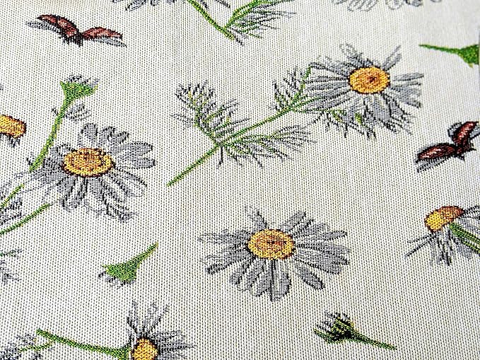 Tache 13 x 54 Floral Table Runner Yellow Daisies Ladybugs Ivory Woven - Vintage Tapestry Farmhouse Kitchen Dining Dinner Linens Cloth Small Coffee Table Runner