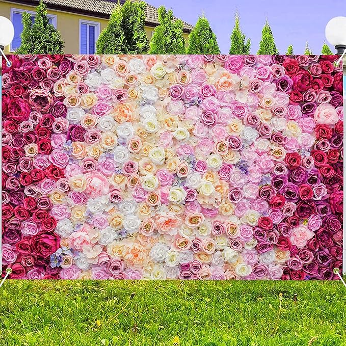 Rose Flower Wall Backdrop 8X6 ft Large Floral Photography Background for Indoor Outdoor Wedding Party Bridal Shower Baby Shower Engagement Shoot Photo Booth Decoration